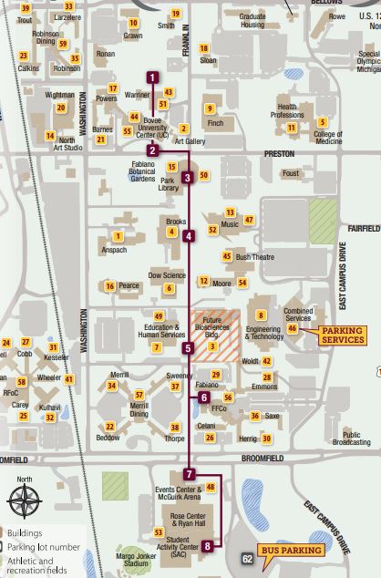 Self Guided Tour PDF Map and Directions of Central Michigan University (CMU)